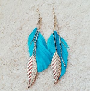 Gold and Blue Dangling Earrings